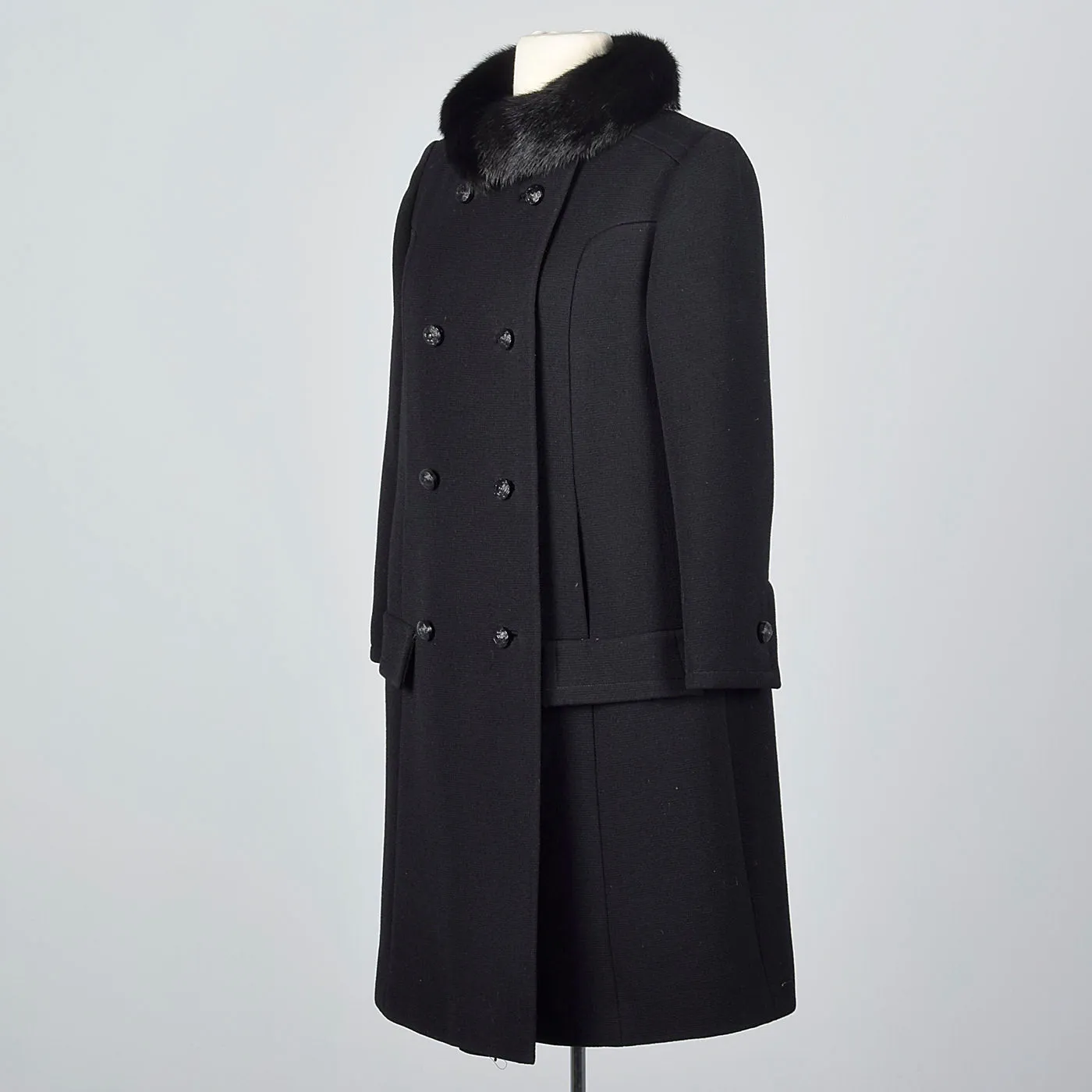 1960s Black Double Breasted Coat with Mink Collar