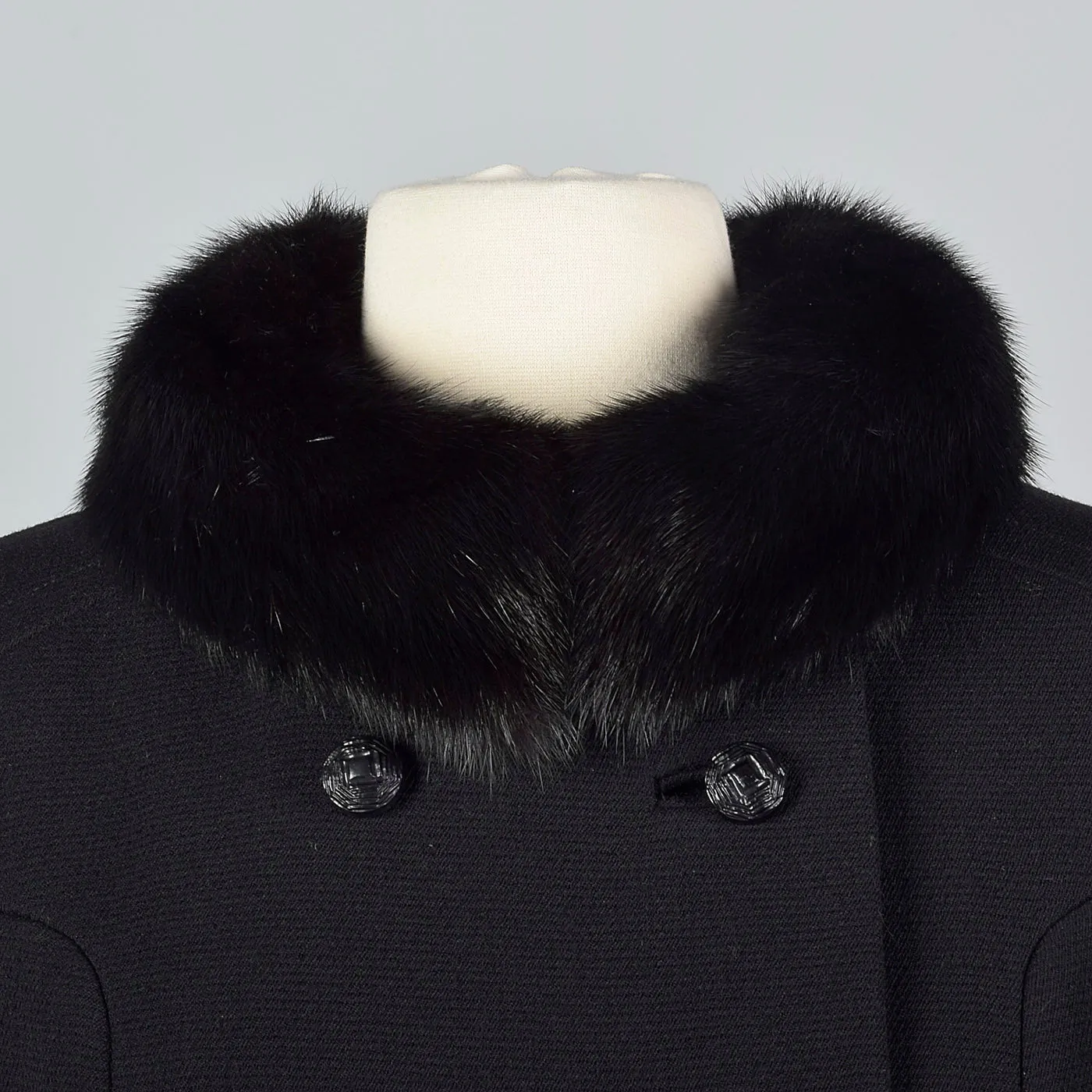1960s Black Double Breasted Coat with Mink Collar