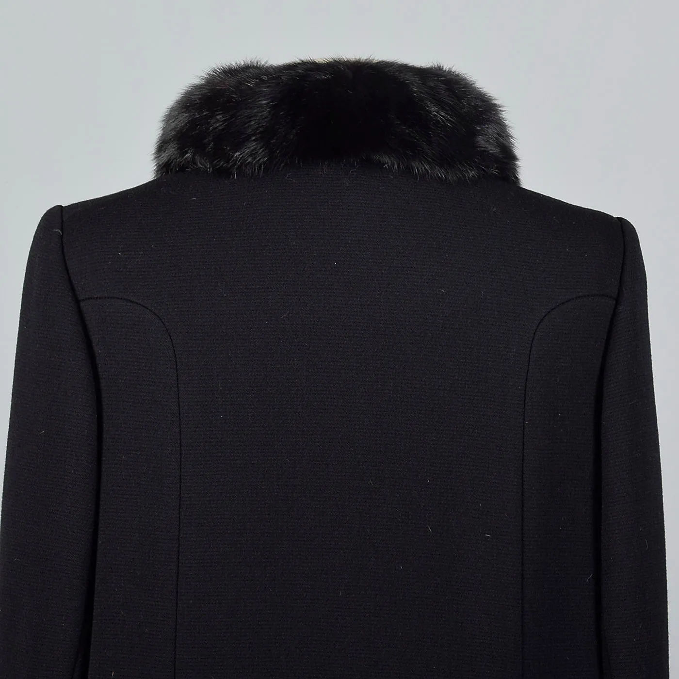 1960s Black Double Breasted Coat with Mink Collar