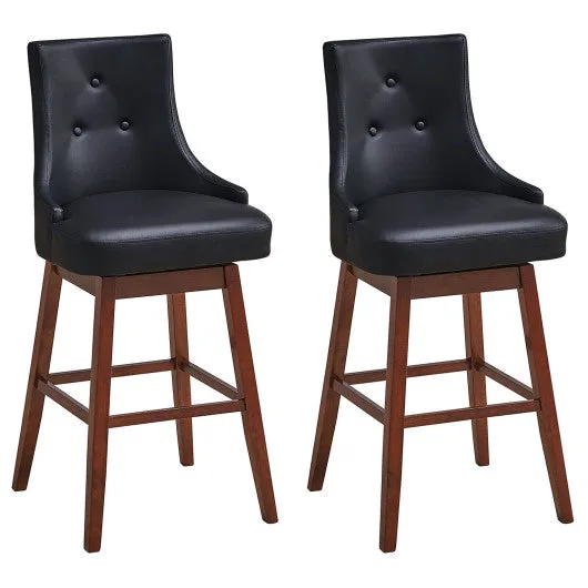 2 Pieces 29 Inch Pub Height Swivel Upholstered Bar Stools with Wood Legs-29 inches