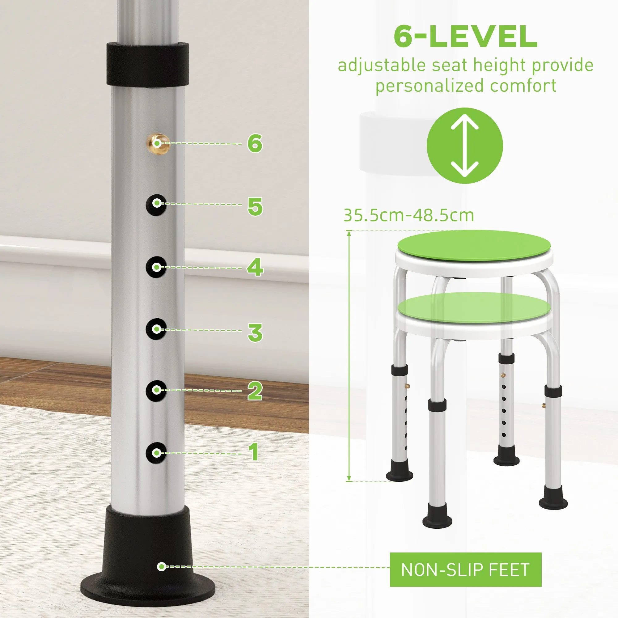360 Degree Swivel Shower Stool w/ Non-Slip Feet for Disabled Green