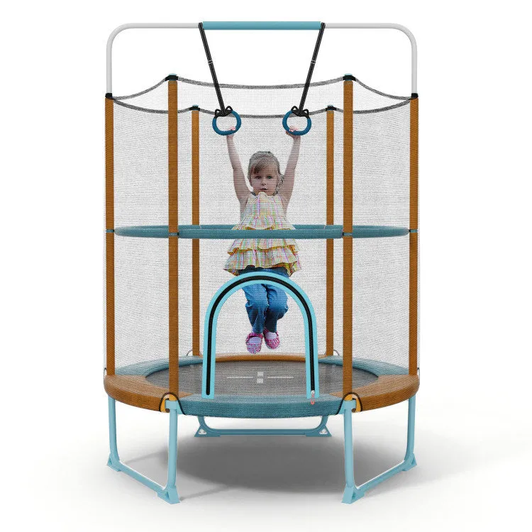 60" Trampoline with Gymnastic Bar and Rings for Kids