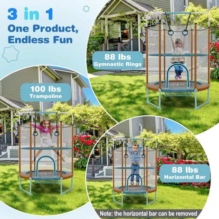 60" Trampoline with Gymnastic Bar and Rings for Kids