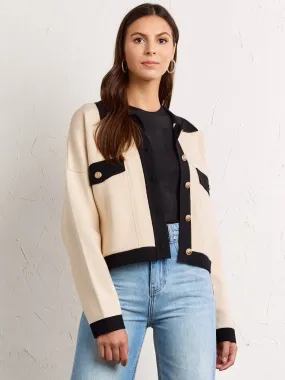 Aaron & Amber Collared Contrast Trim Knit Jacket - Brands We Love