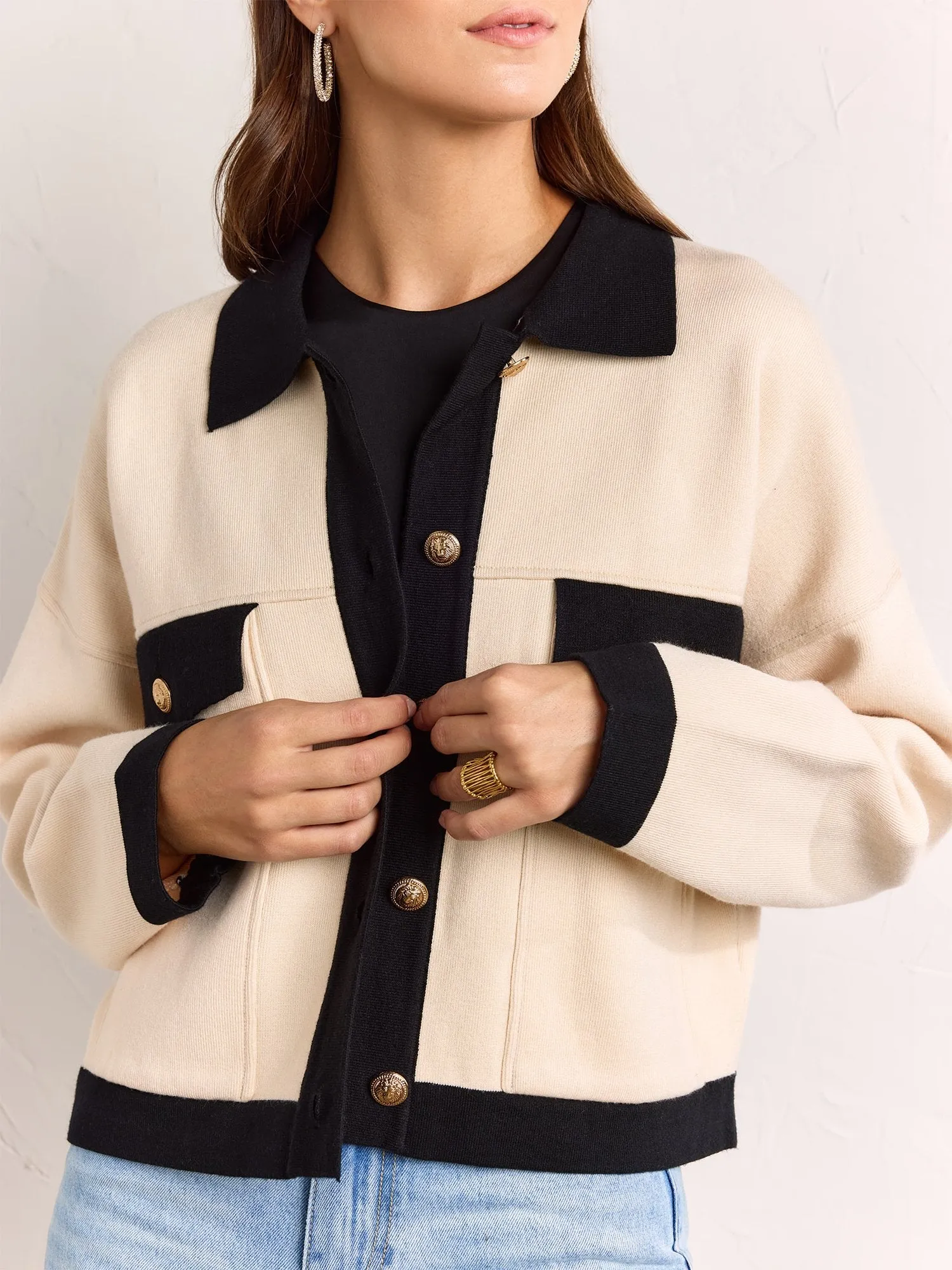 Aaron & Amber Collared Contrast Trim Knit Jacket - Brands We Love