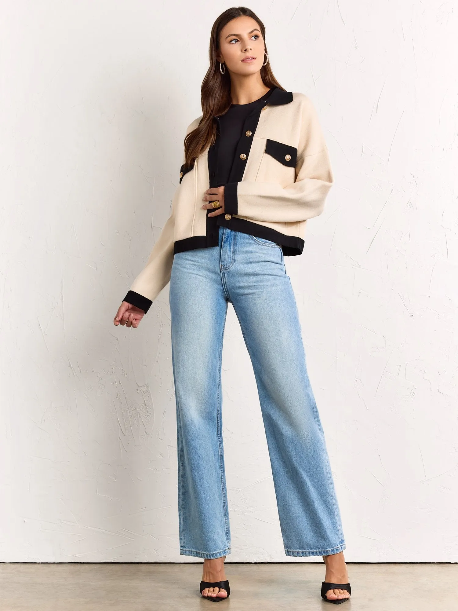Aaron & Amber Collared Contrast Trim Knit Jacket - Brands We Love