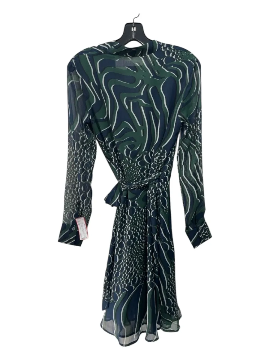 Adolfo Dominguez Size 40 Green & Blue Print Polyester Long Sleeve Dress