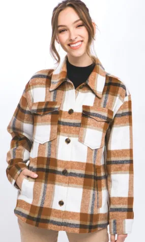 Afara Clay  Plaid Side Pocket Shirt Jacket