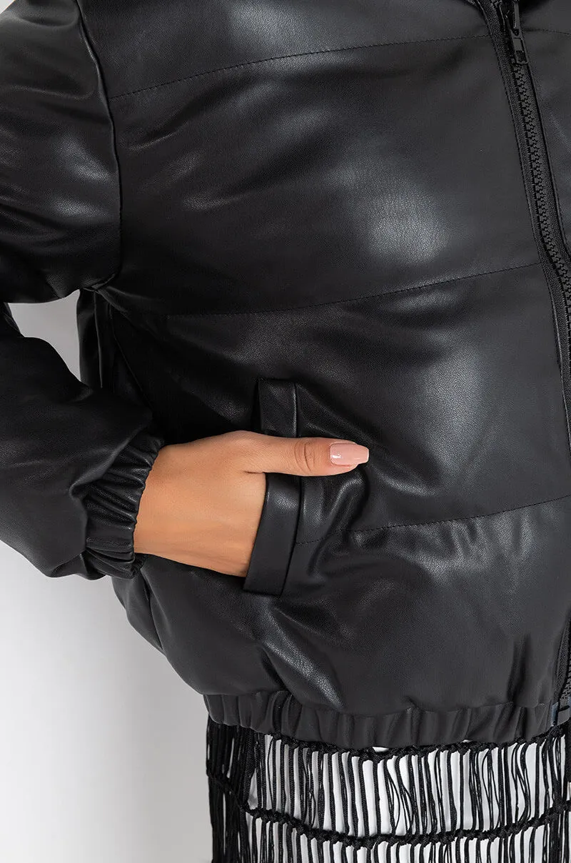 ALL BLACK PLEATHER PUFFER JACKET