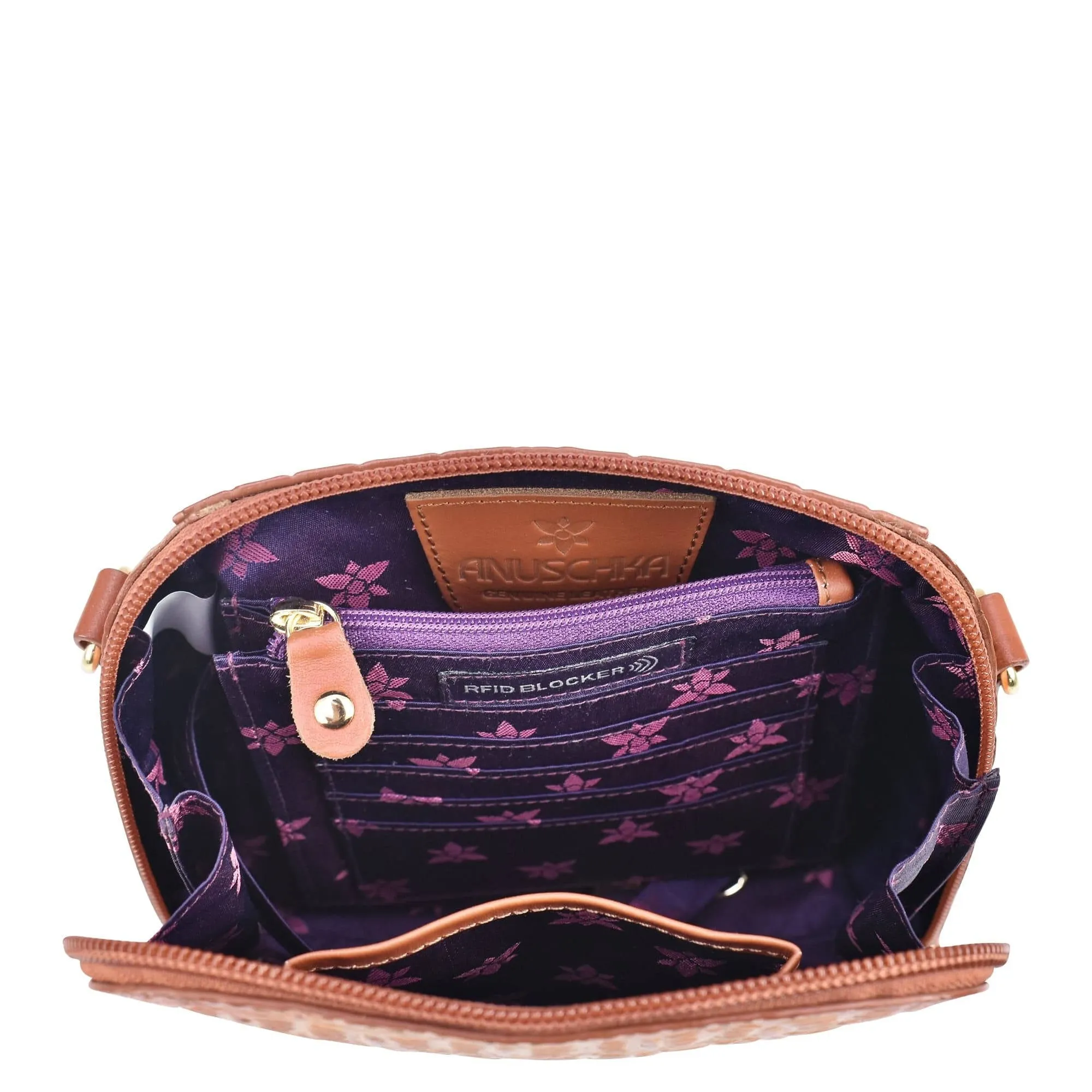 Anuschka Small Zip Around Travel Organizer Croc Embossed Caramel