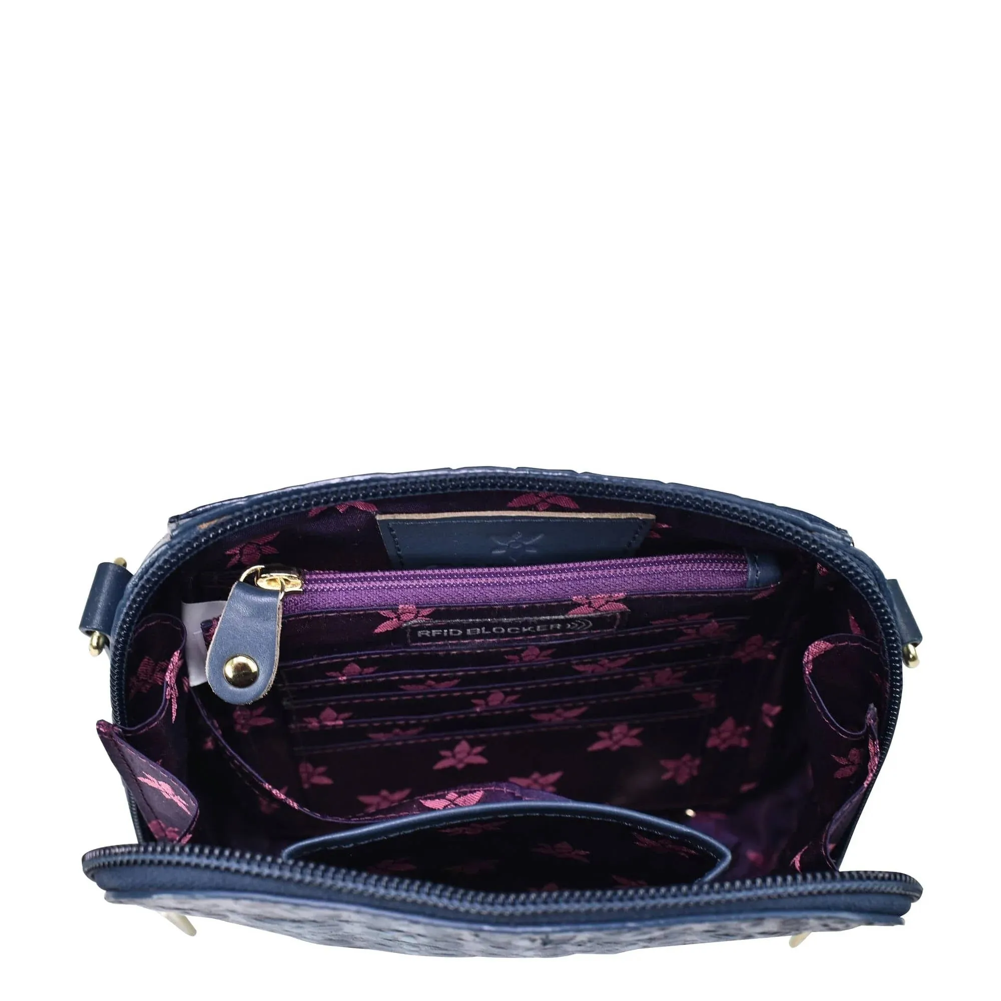Anuschka Small Zip Around Travel Organizer Croc Embossed Sapphire