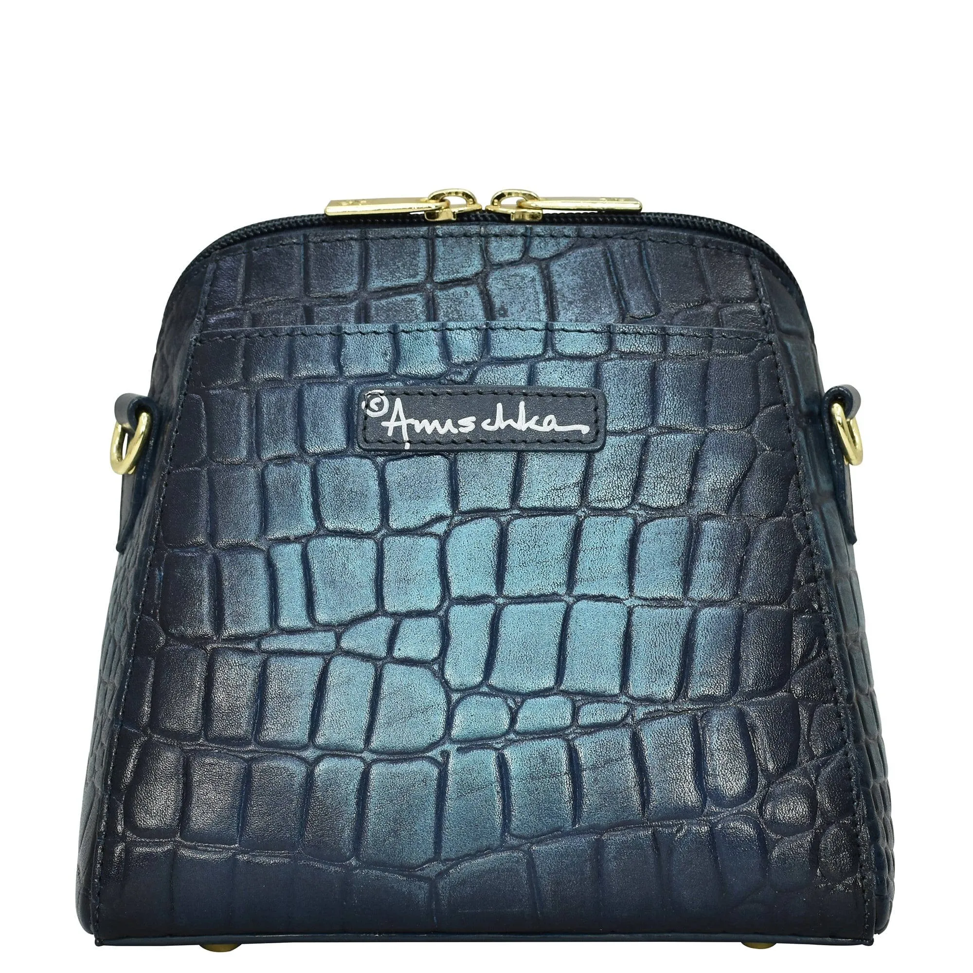 Anuschka Small Zip Around Travel Organizer Croc Embossed Sapphire