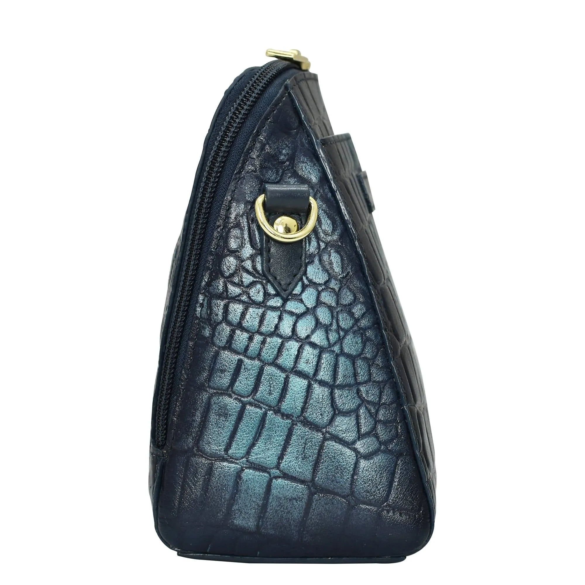 Anuschka Small Zip Around Travel Organizer Croc Embossed Sapphire