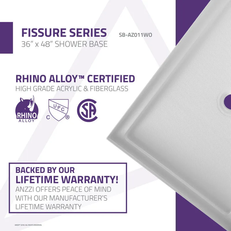 ANZZI Fissure Series 36 in. x 48 in. Single Threshold Shower Base in White