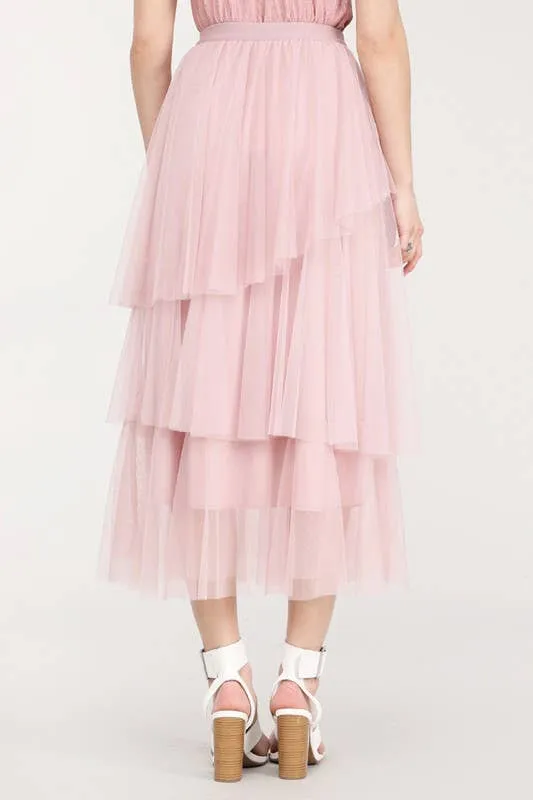 ASYMMETRICAL LAYERED HEM TULLE SKIRT
