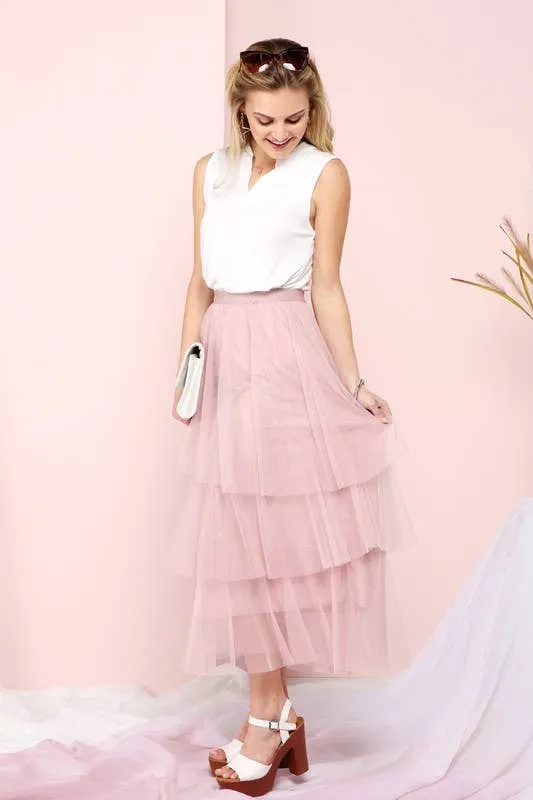ASYMMETRICAL LAYERED HEM TULLE SKIRT