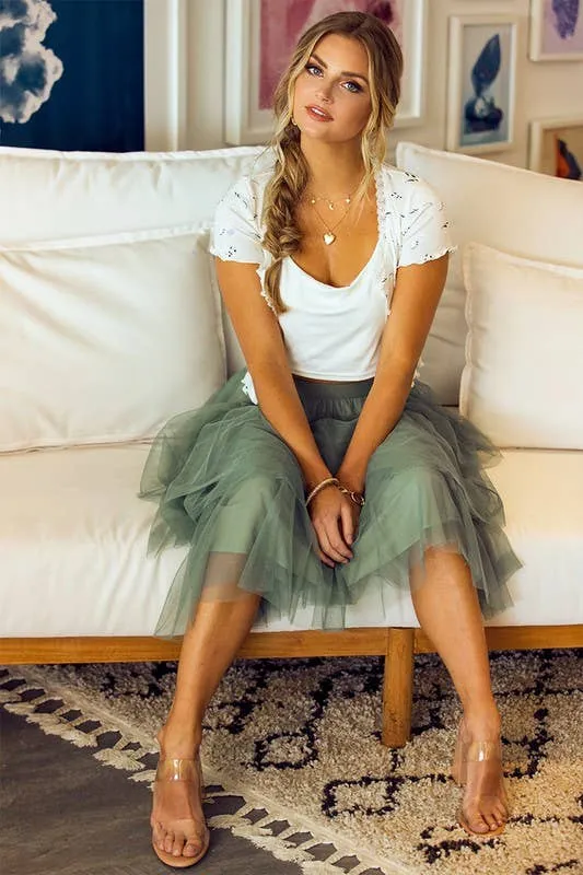 ASYMMETRICAL LAYERED HEM TULLE SKIRT