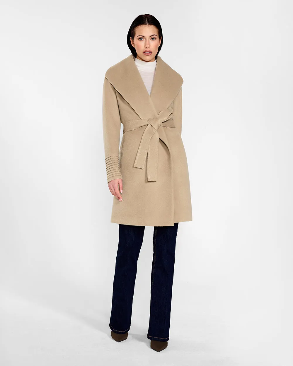 Baby Alpaca Mid Length Shawl Collar Wrap Coat