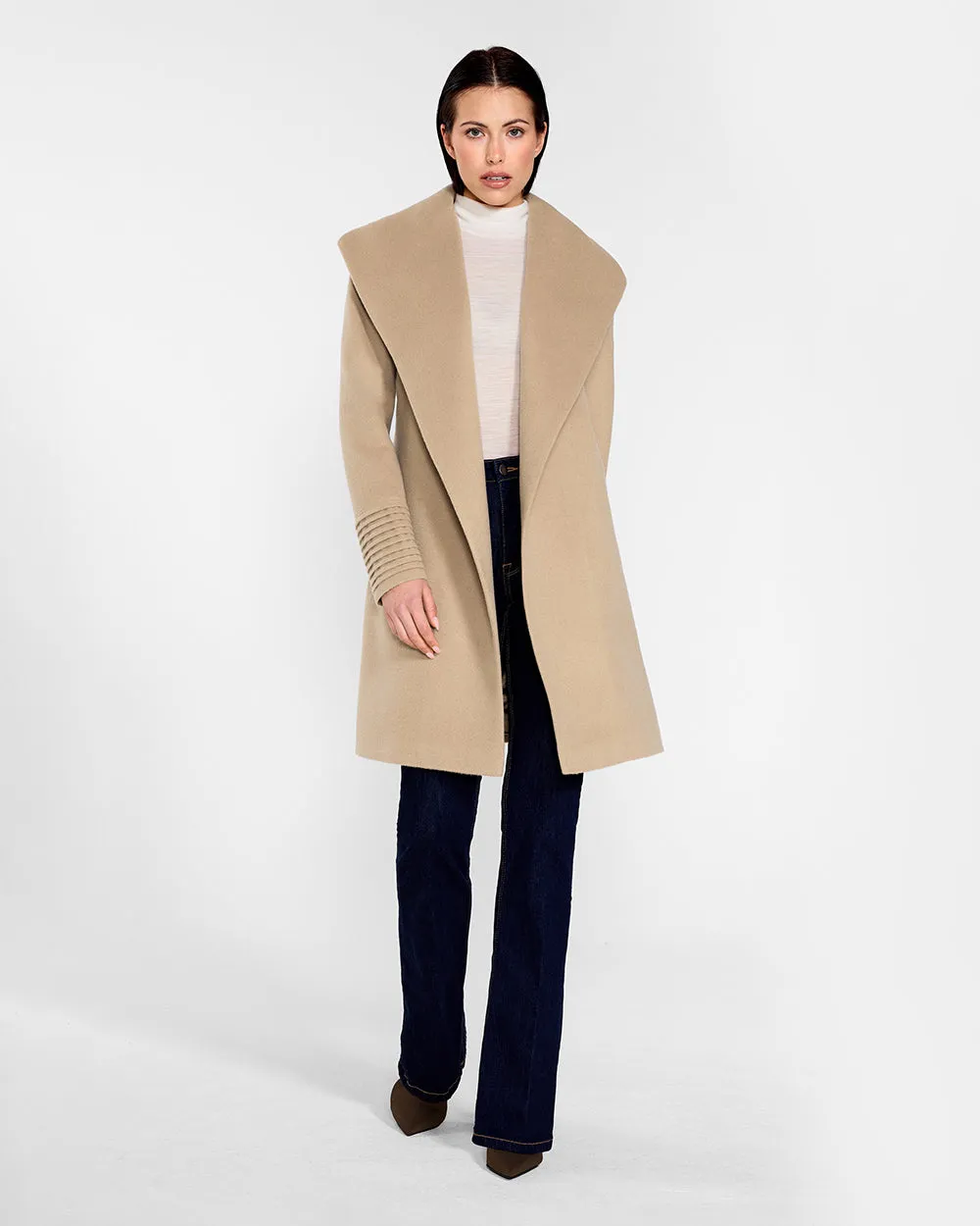 Baby Alpaca Mid Length Shawl Collar Wrap Coat