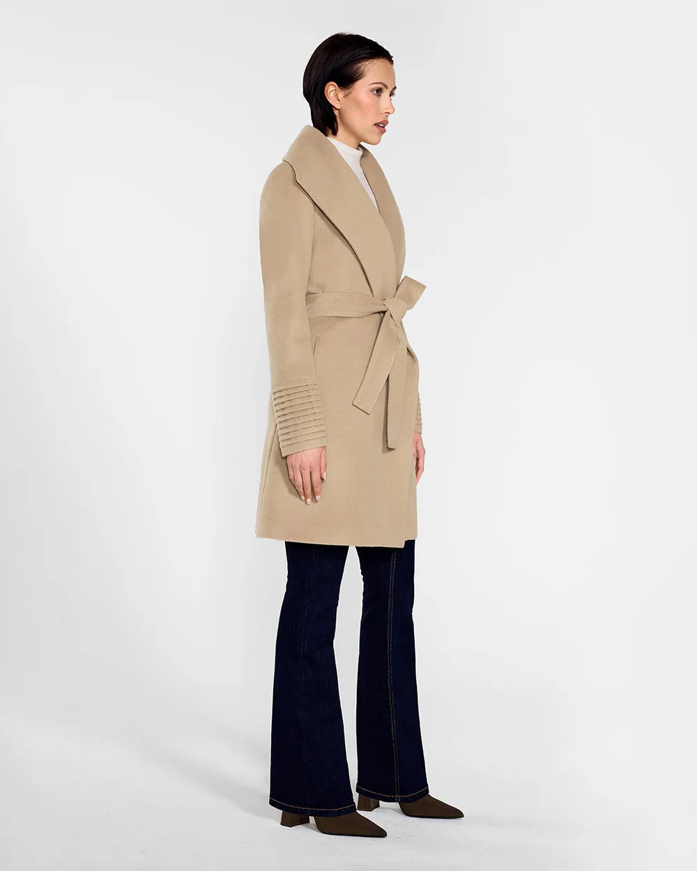 Baby Alpaca Mid Length Shawl Collar Wrap Coat