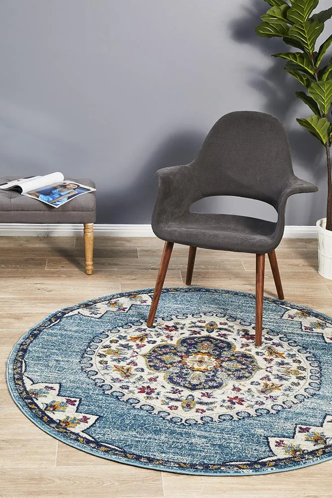 Babylon 202 Round Rug (Blue) by Rug Culture