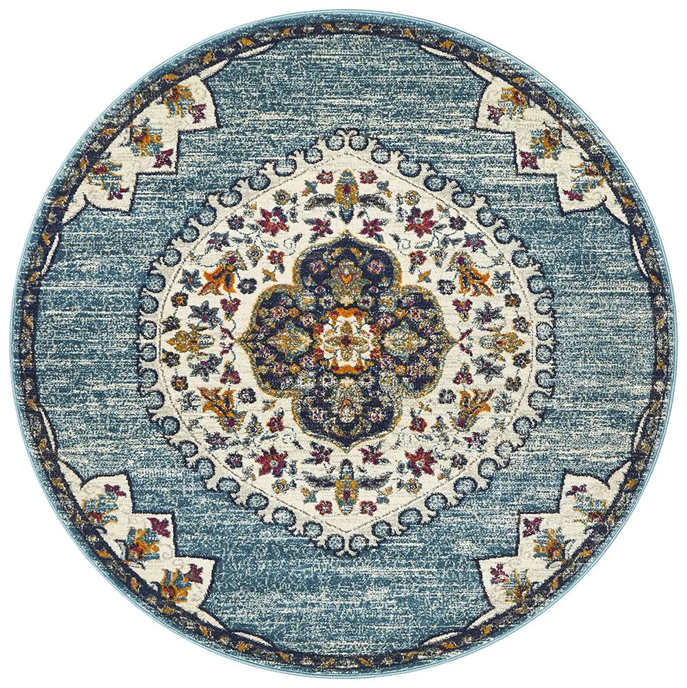 Babylon 202 Round Rug (Blue) by Rug Culture