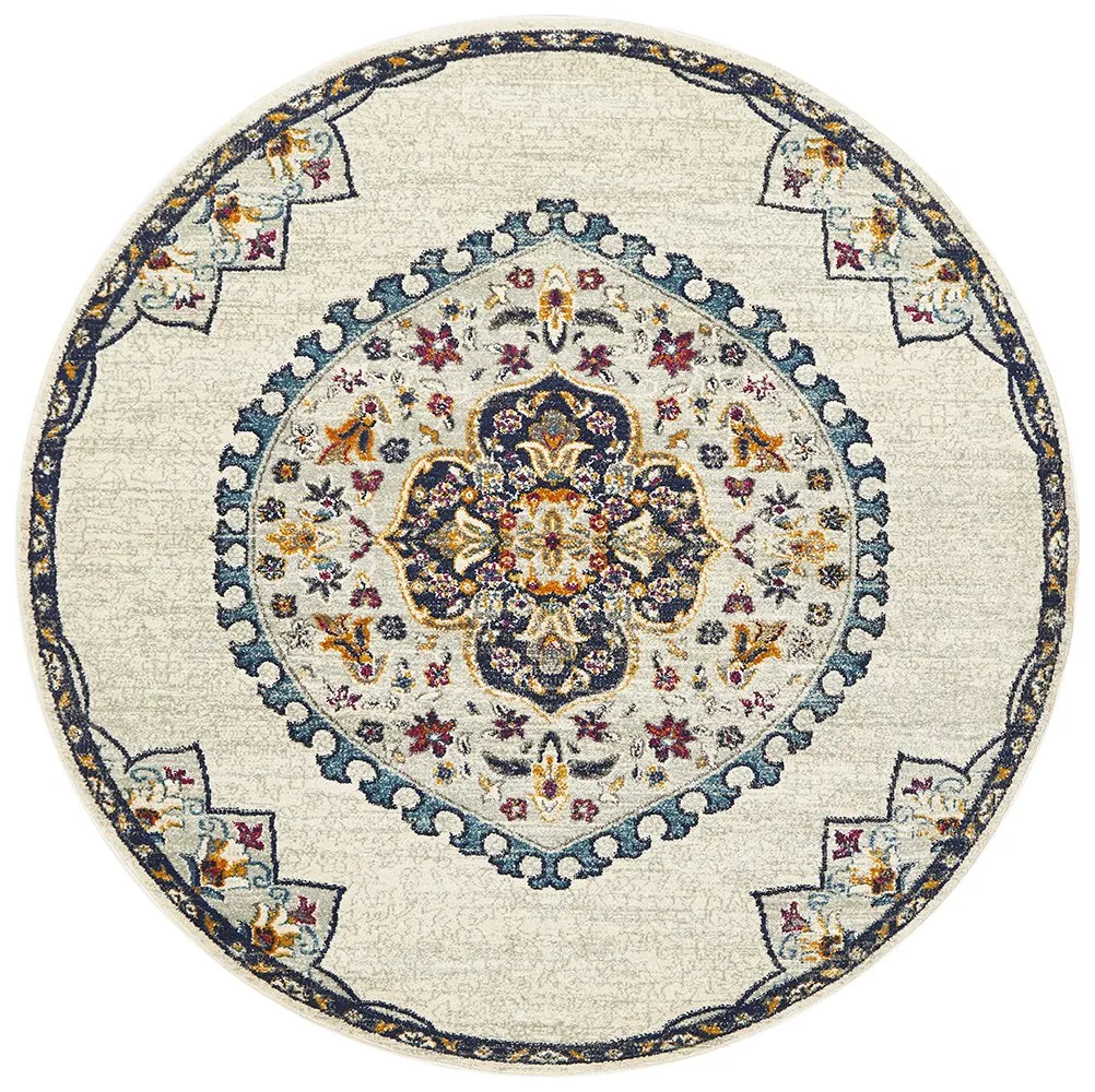 Babylon 202 Round Rug (White) by Rug Culture