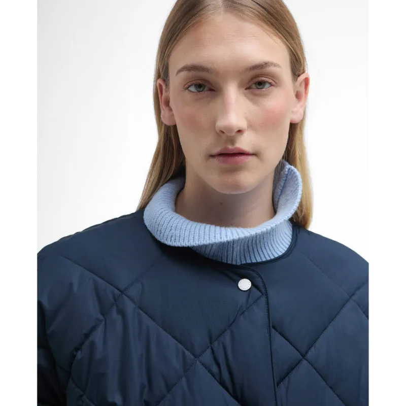 Barbour Brigitte Ladies Puffer Coat & Scarf - Navy/Sky Dress Tartan