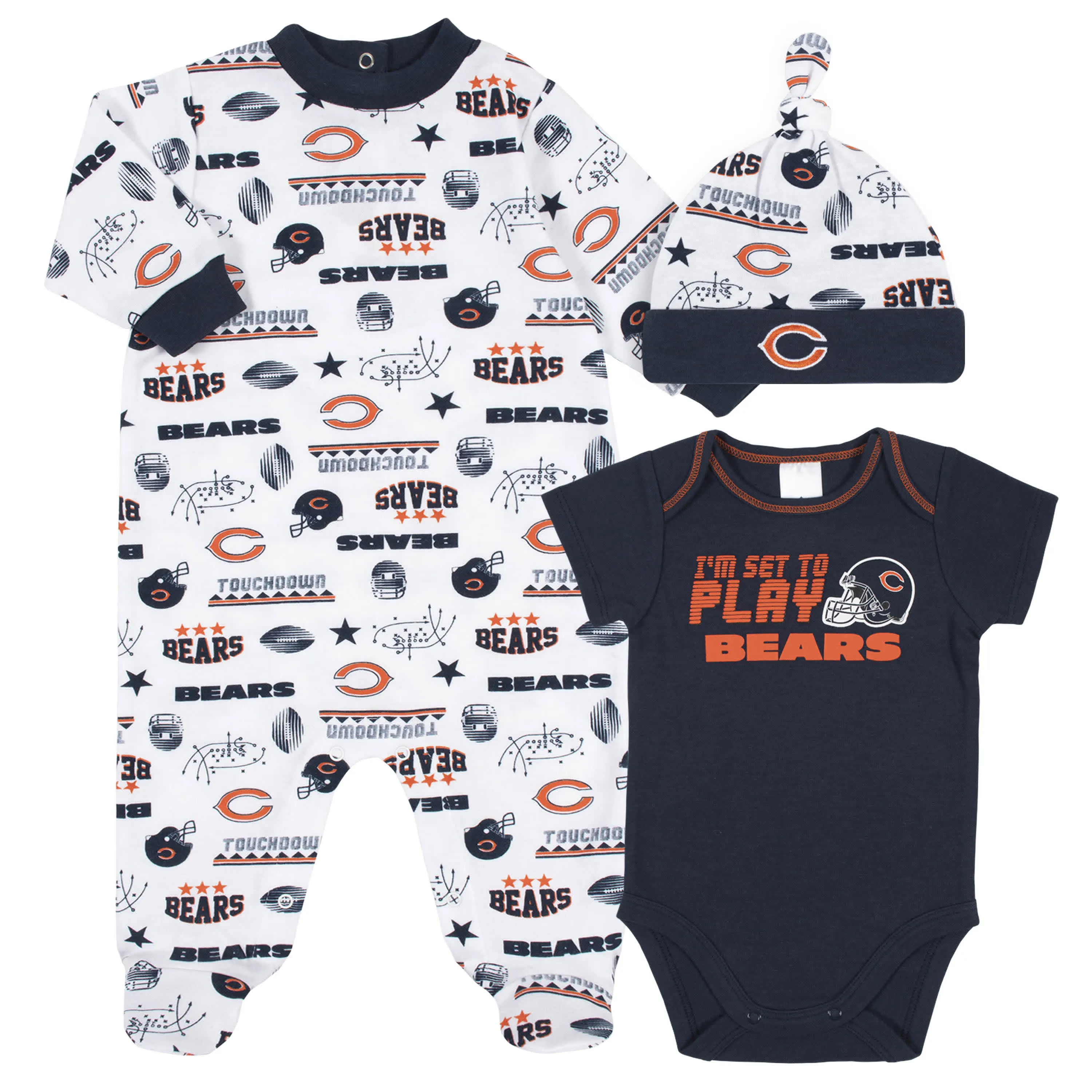 Bears Baby Boys 3-Piece Bodysuit, Sleep 'N Play, and Cap Set