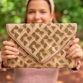 Beige Beaded Clutch Purse
