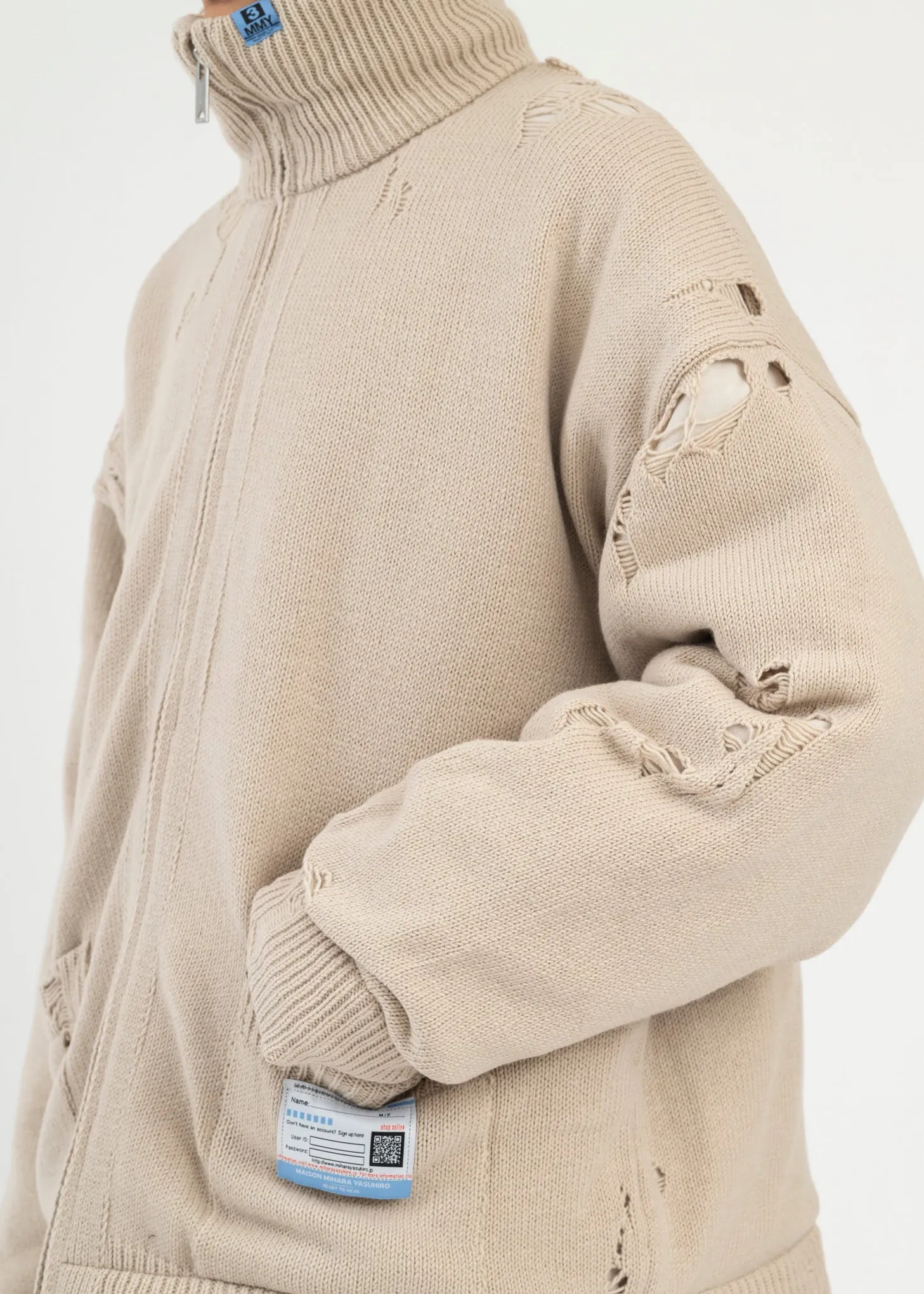 Beige Padded Zip Knit Cardigan