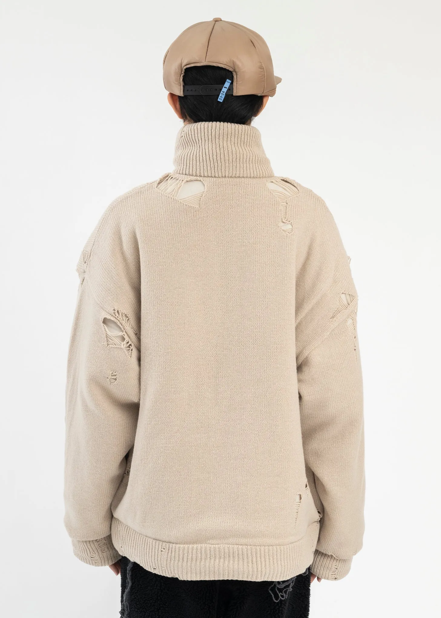 Beige Padded Zip Knit Cardigan