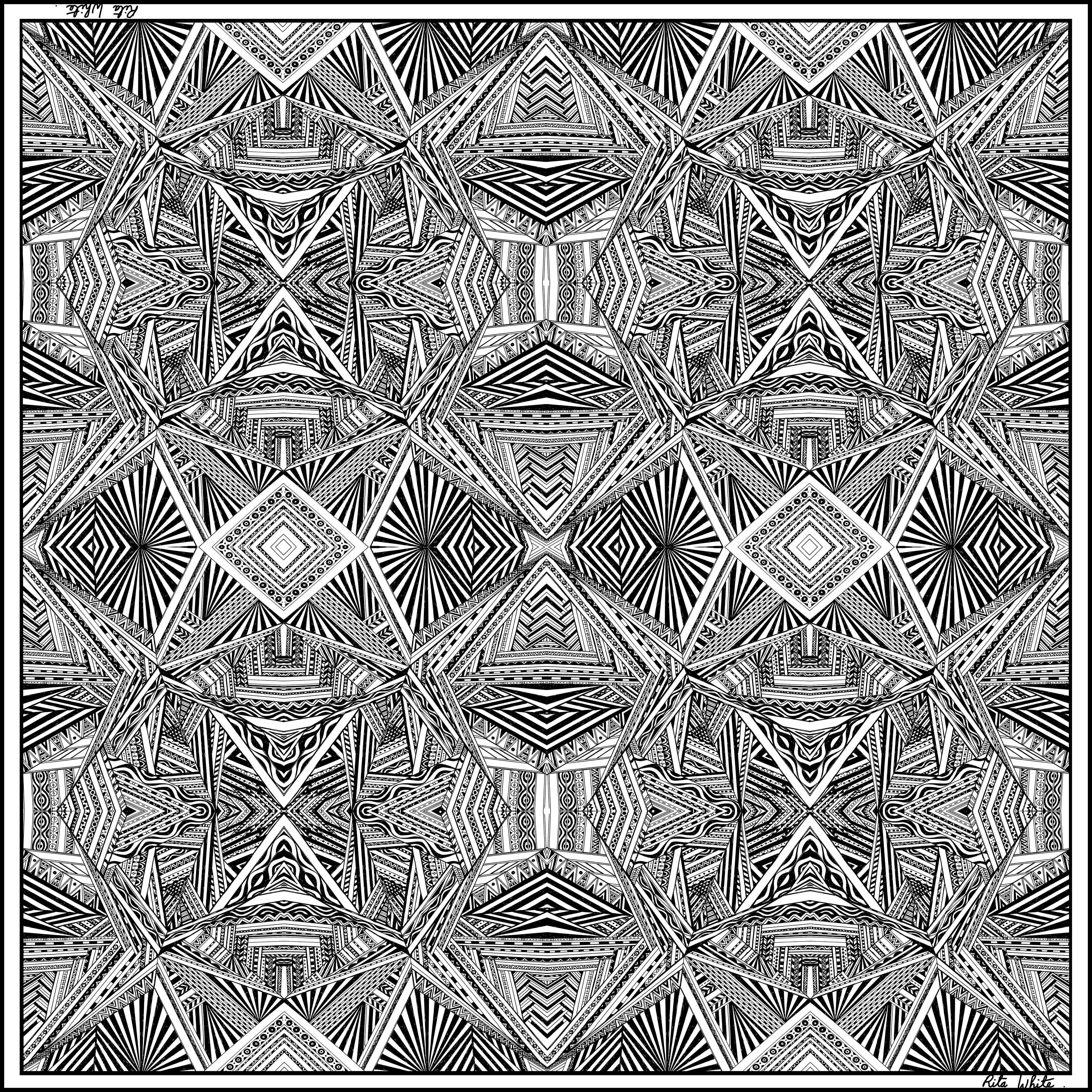 Black and White Intersectional Triangles 110cm Square Silk Scarf