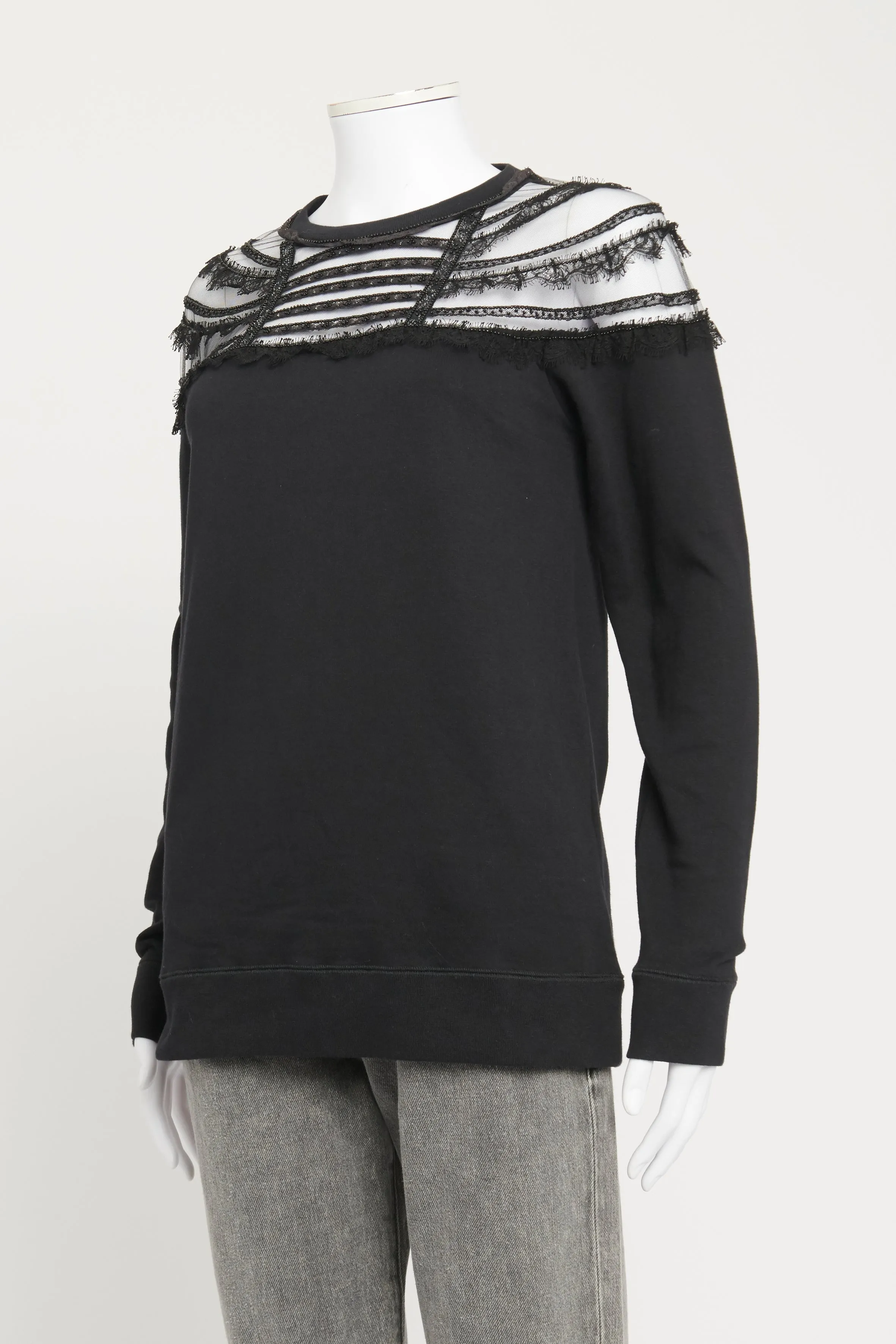 Black Preowned Jumper With Mesh/Crochet Detail