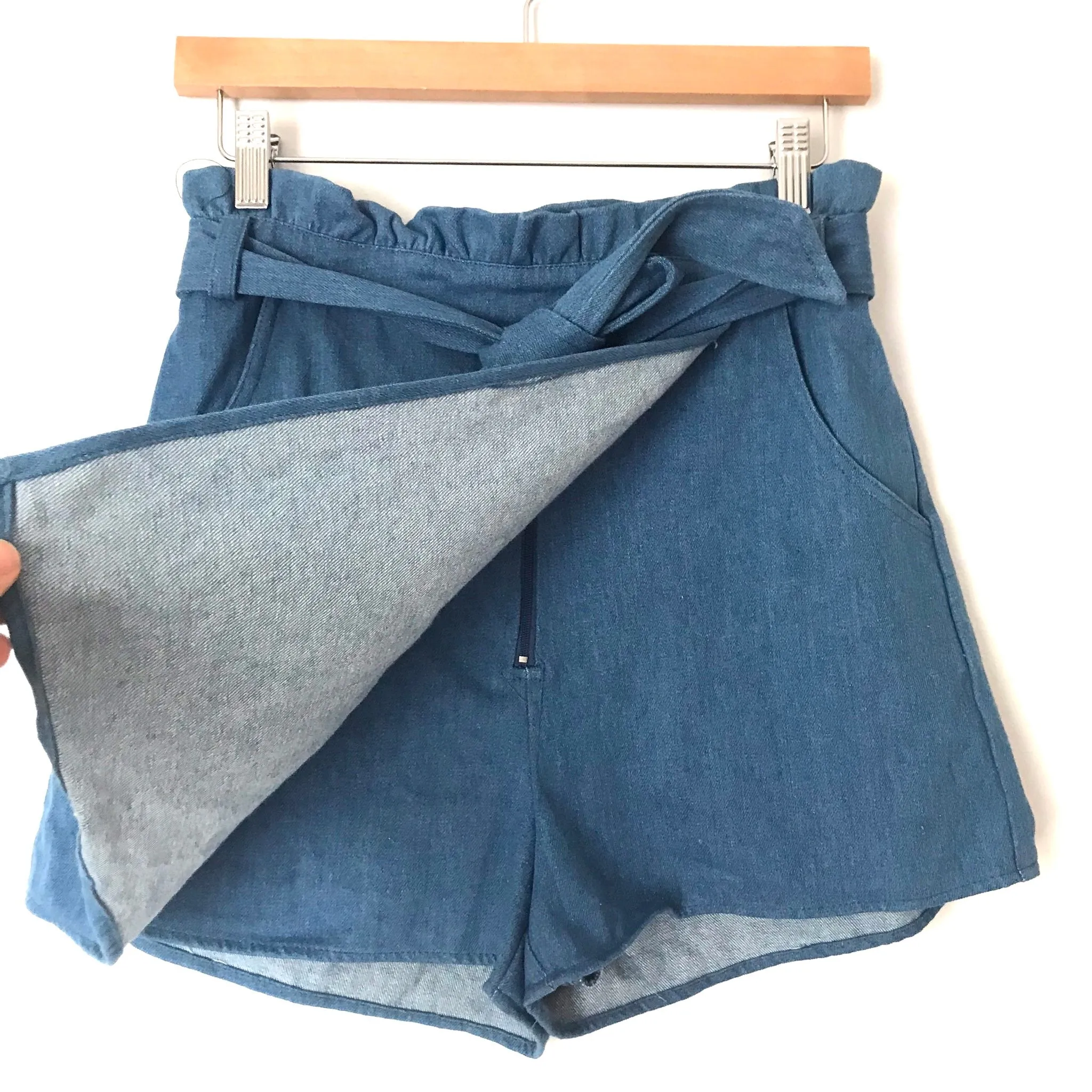 Blue Blush Chambray Paperbag Waist Skirt with Shorts Underneath NWT- Size M