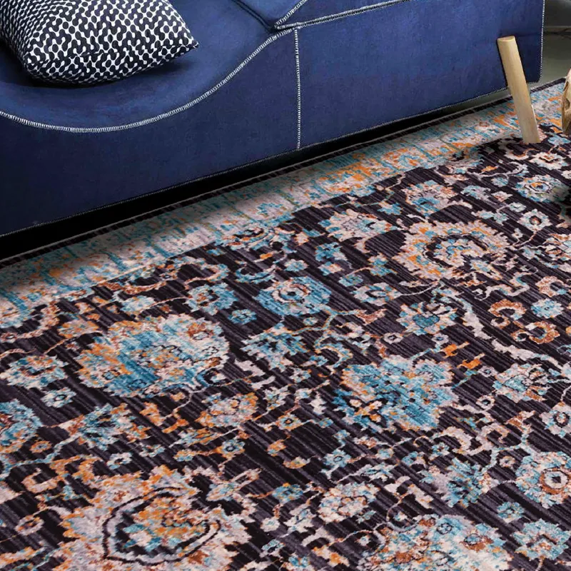 Blue Boho Vintage Floral Rug - Kansas