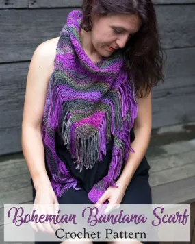 Bohemian Bandana Scarf, Beginner Crochet Pattern
