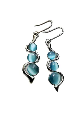 Bohemian Curved Wavy Earrings with Hylan Cat's Eye Gemstone