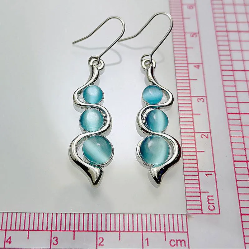 Bohemian Curved Wavy Earrings with Hylan Cat's Eye Gemstone