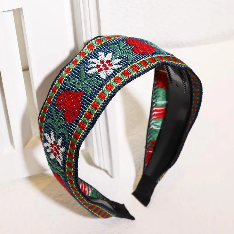 Bohemian style retro ethnic embroidery toothed non-slip headband 6 pattern shapes resort style wide hairdressing style popular items