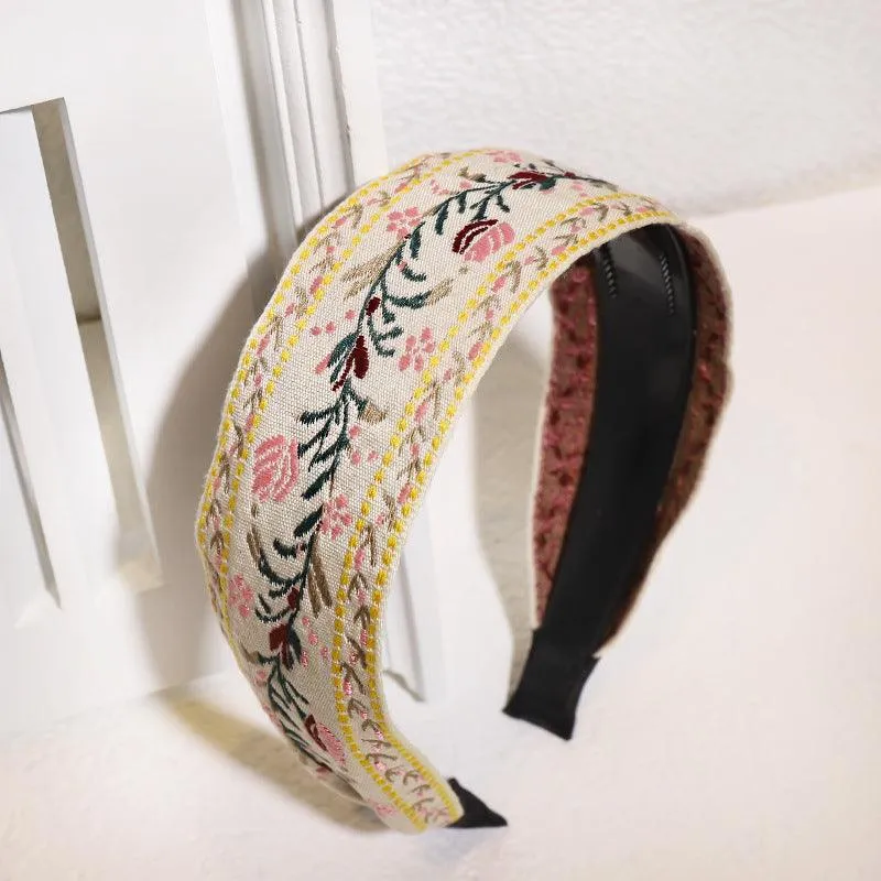 Bohemian style retro ethnic embroidery toothed non-slip headband 6 pattern shapes resort style wide hairdressing style popular items