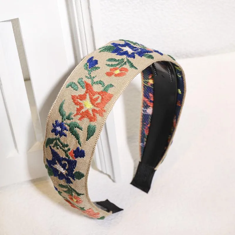 Bohemian style retro ethnic embroidery toothed non-slip headband 6 pattern shapes resort style wide hairdressing style popular items