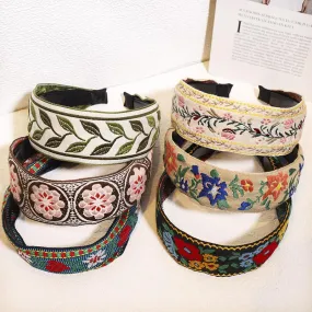 Bohemian style retro ethnic embroidery toothed non-slip headband 6 pattern shapes resort style wide hairdressing style popular items