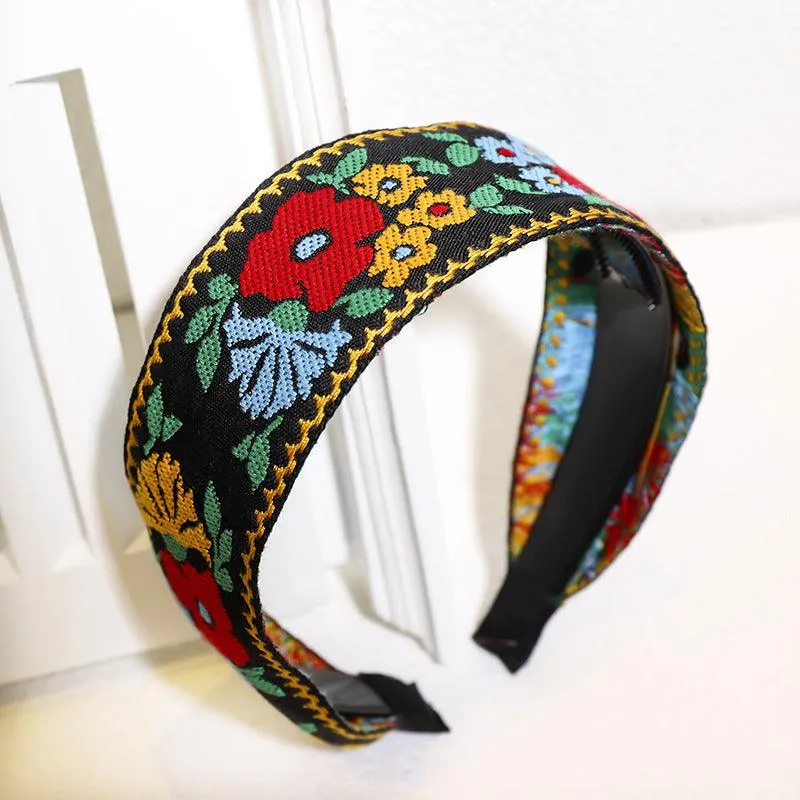 Bohemian style retro ethnic embroidery toothed non-slip headband 6 pattern shapes resort style wide hairdressing style popular items