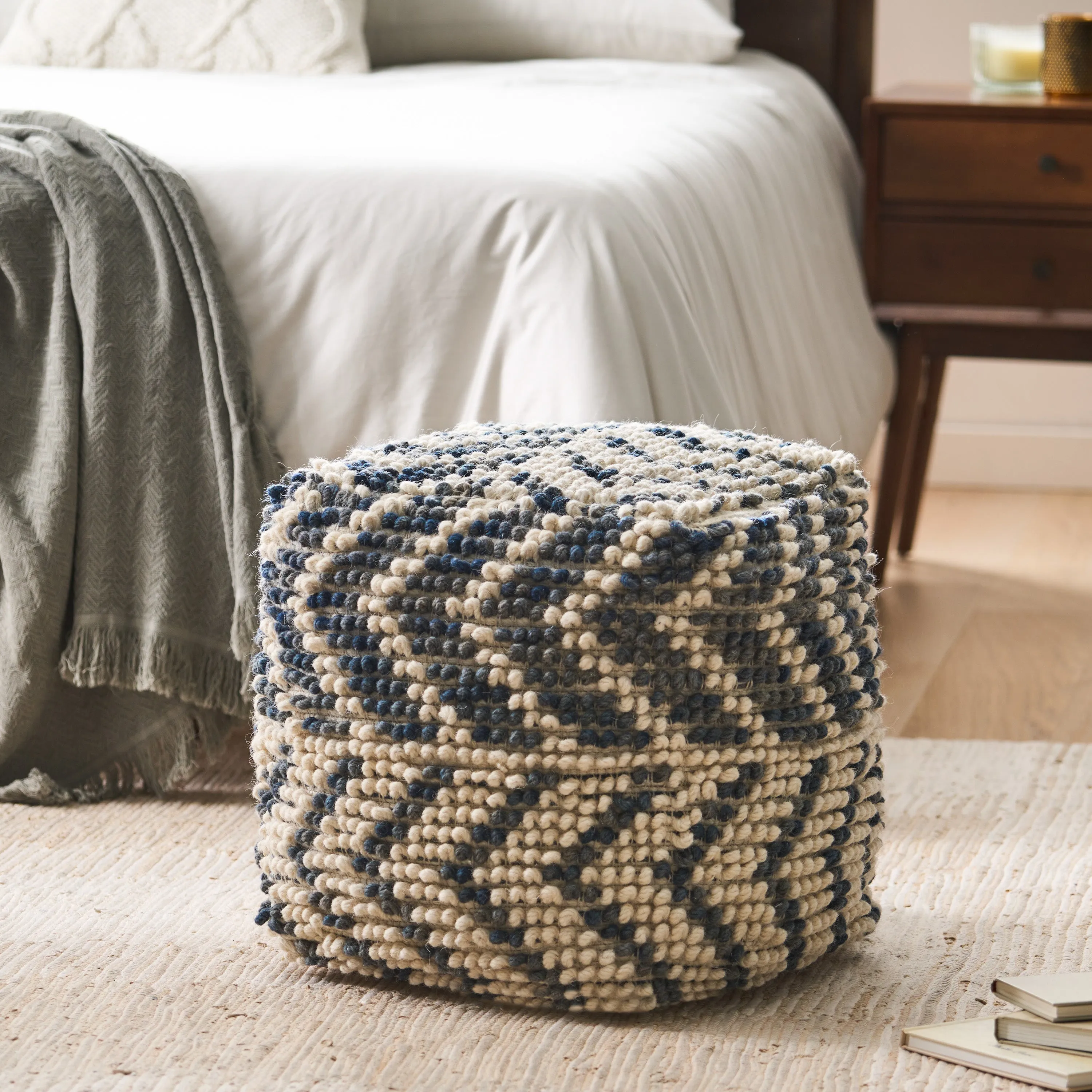Bonnie Boho Wool and Cotton Large Ottoman Pouf