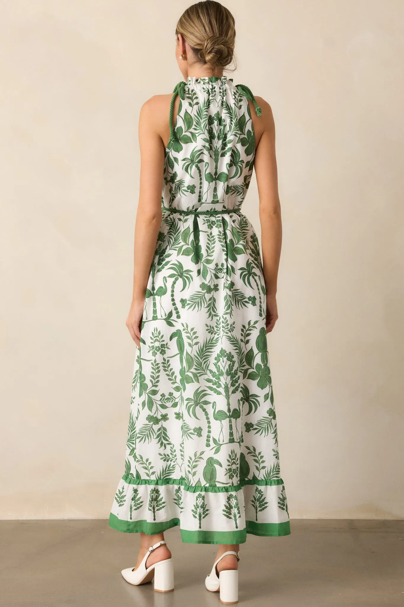Breeze Through Paradise 100% Cotton Green Tropical Print Maxi Dress