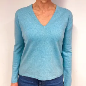 Brora Aqua Green Cashmere V-Neck Jumper Medium
