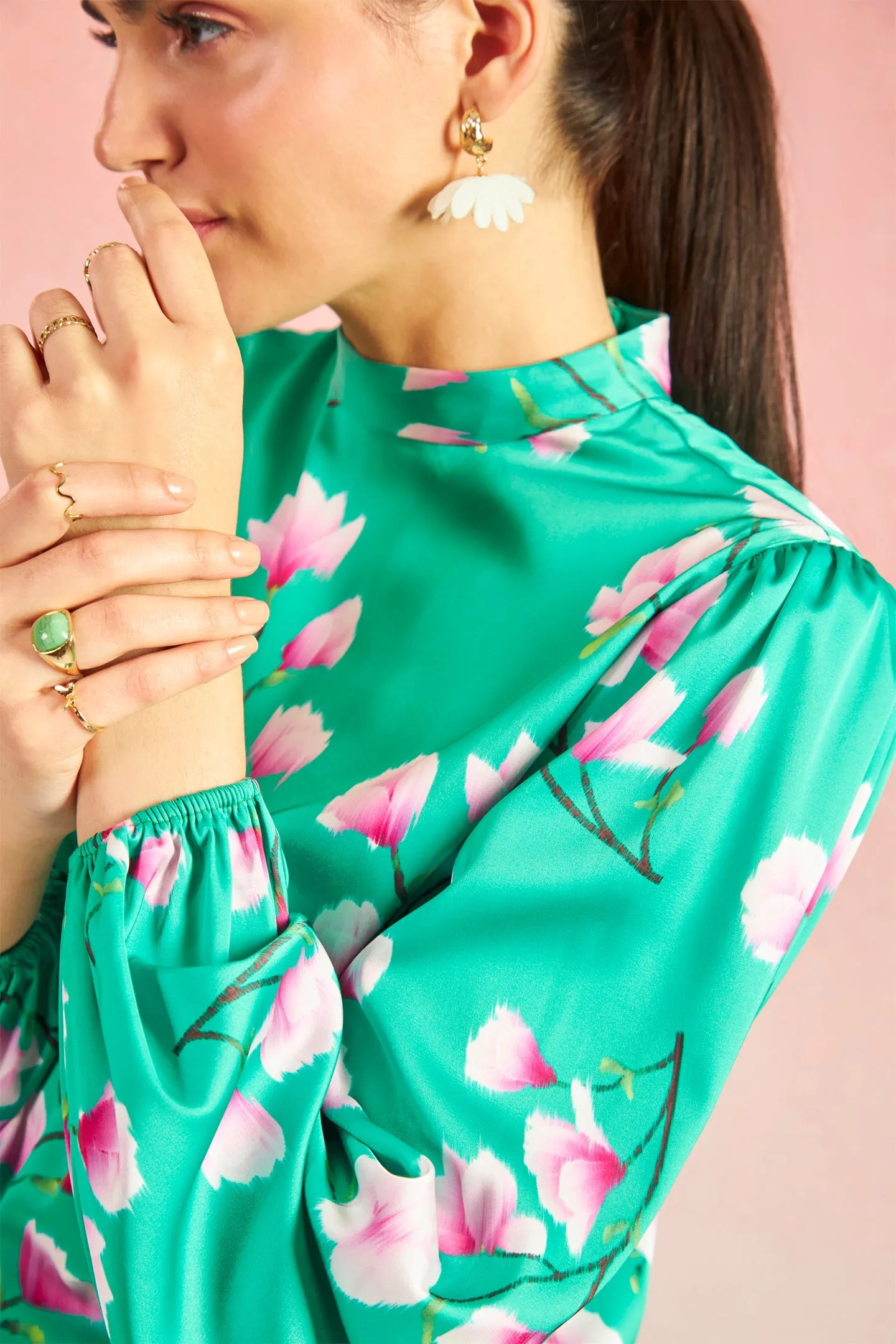 Bryonia|High-Neck Floral Blouse