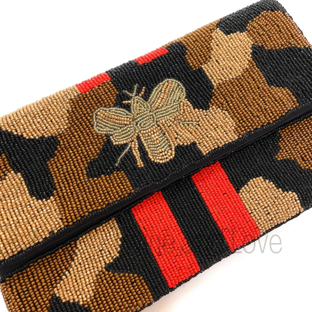 Camo Bee Beaded Clutch Purse