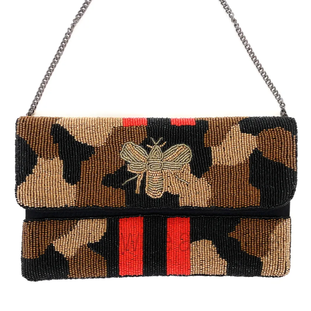 Camo Bee Beaded Clutch Purse